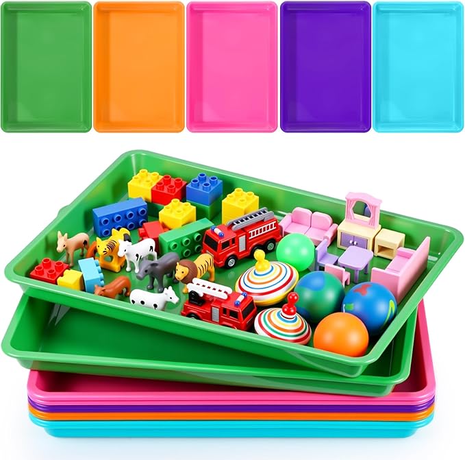 Maitys 15 Pcs Flat Plastic Trays 16.1 x 11.8'' Sensory Storage Paper Tray Stackable Classroom Bins for Office Home Organizer Crafts Supplies(Vibrant Color)
