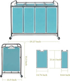 Laundry Sorter 4 Section, 4-Bag Heavy Duty Rolling Laundry Hamper Cart, Laundry Basket Organizer With Wheels and Removable Bags, Laundry Room Organization For Dirty Clothes Storage, BLUE