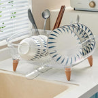 Dish Rack, Dish Drying Rack for Kitchen Counter, Dish Drainer with Drainboard Set and Utensil Holder, Sink Drying Dish Strainer Rack (Clear)