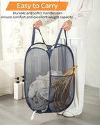 Navy Blue Durable Foldable Laundry Hamper, 22.8 x 14.2 x 14.2 inches