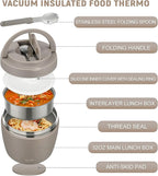 Itslife 32oz Insulated Soup Thermos, Vacuum Stainless Steel Food Jar for Hot & Cold Food, Leakproof Wide Mouth Lunch Container with Spoon, Khaki