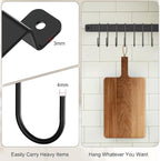 Kitchen Hanger Wall Mounted with 10 Hooks, Wrought Iron Kitchen Rail Utensil Holder Rack, Hanging Pots, Pans, Coffee Mug, Black, 17", 1 Pcs