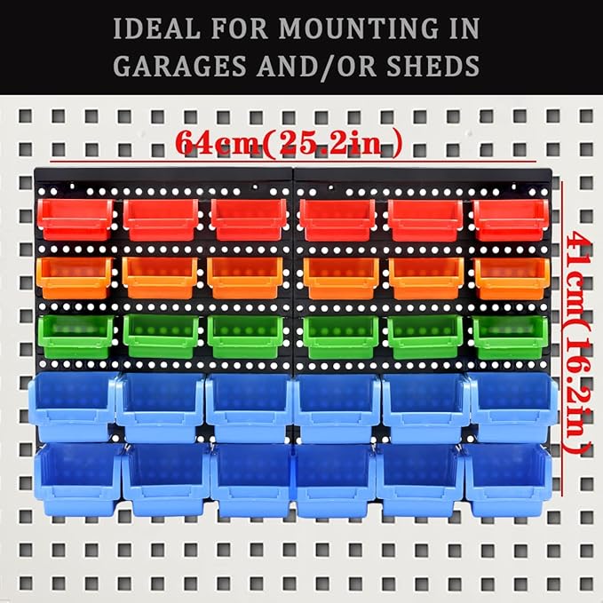Wall Mounted Storage Bins Parts Rack 4 Colors Garage Plastic Shop Tool Organizer, ABS Plastic Garage Rack, Screw Storage 120 Bins