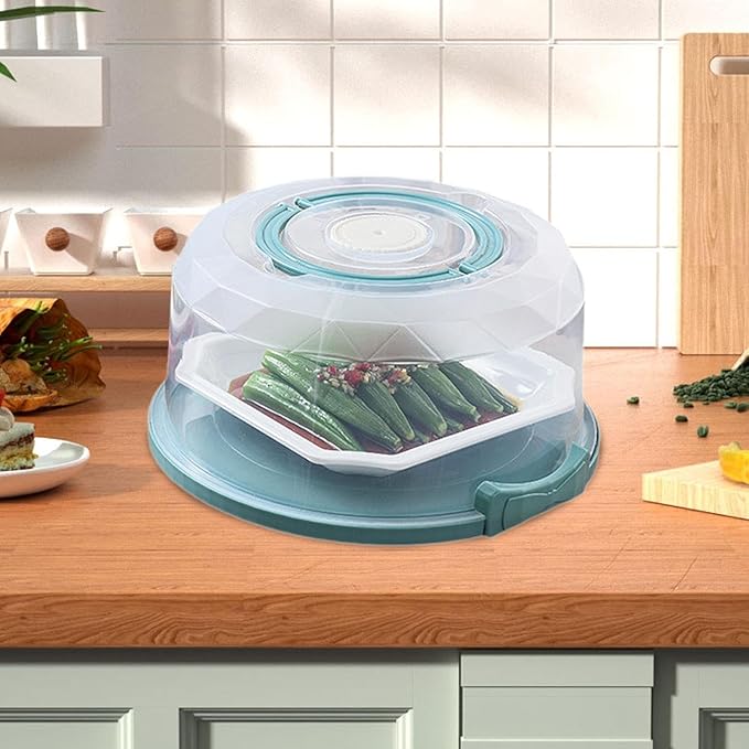 Pie Cake Carrier Cake Keeper Round Multiuse Muffins Cake Carrier with Lid for Dishes Vegetables Picnic Desserts Fruits (Green)