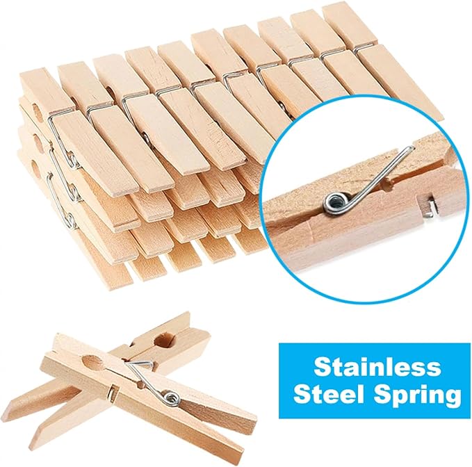 SenseYo 100 Pcs Wooden Clothespins Clips 4 Inch Large Wooden Clips for Hanging Clothes, Kitchen