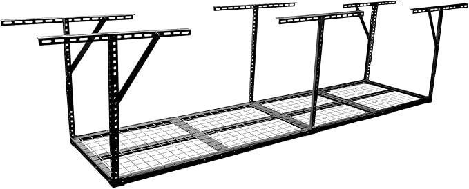2 X 8 FT Garage Ceiling Storage Racks, Heavy Duty Overhead Garage Storages Rack with Adjustable Hight, Metal Hanging Garages Storage Rack with Support Rod, 22''- 40" Adjustable, 450 LBS (Black, 2x8FT)