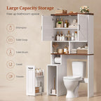 Farmhouse Over The Toilet Storage Cabinet with Pulley Small Bathroom Storage Cabinet, Space Saver W/Adjustable Shelf & Open Shelf for Bathroom, Restroom, Laundry (White Brown-Type B)