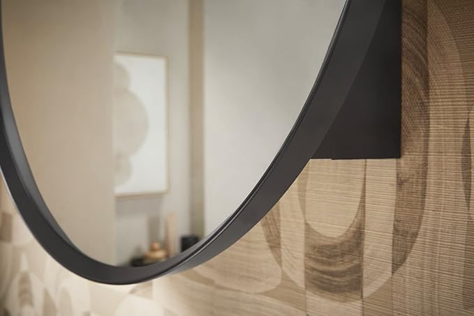 Kohler 35572-BLL Verdera® Framed Medicine Cabinet Mirror, Mirrored Interior, Adjustable Glass Shelf, Rustproof, Bathroom Storage, 24" Round Design, Matte Black