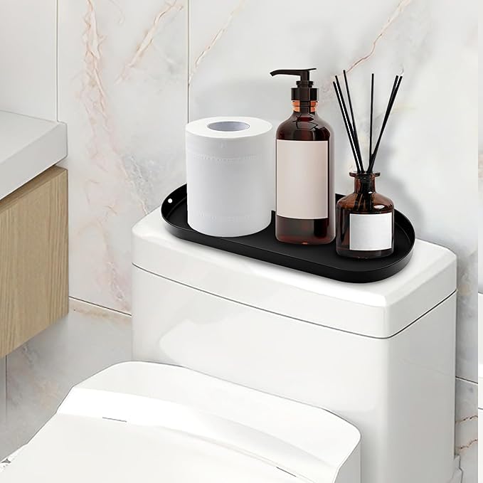 Toilet Tank Tray Bathroom Tray for Counter Top Organizer Black Metal Toilet Paper Basket Storage Toiletries Organizer for Bathroom, Living Room and Kitchen