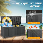 220 Gallon Outdoor Storage Box, Resin Deck Boxes Outdoor Waterproof For Patio Furniture, Garden Tools, Pool Supplies, Lockable And UV Resistant (Striped Black)