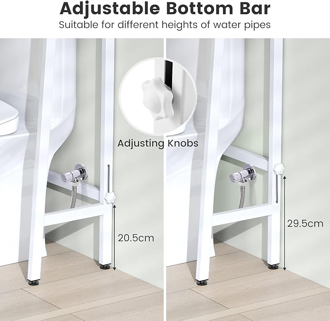 Nightcore Over-The-Toilet Storage, 3-Tier Freestanding Bathroom Organizer Shelf w/ 2 Hanging Hooks & Toilet Paper Holder, Multifunctional Metal Toilet Storage Rack for Bathroom Laundry (White)