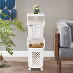 Tiered Laundry Storage Organizer Tiered Laundry Hamper Sorter Bathroom Laundry Basket with Wheels Removable Plastic Storage Basket for Kitchen (2-Tier)