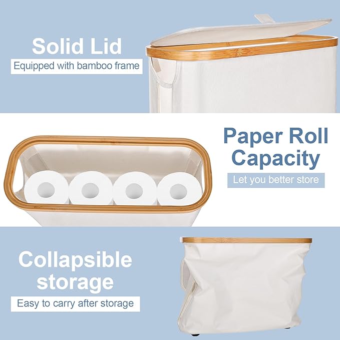 Toilet Paper Storage,Bamboo Organizer Holder With Lid For Bathroom Toilet Paper Towel Storage Basket