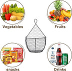 ERYTLLY Metal Fruit And Vegetable Storage Hanging Basket Wall Mounted, For Kitchen Black Wire Baskets for Flowers, Fruits and Veggies, - Set of 2