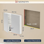 Keonjinn 40 x 32 Inch Large Medicine Cabinet Mirror, Assembly Required, White Bathroom Medicine Cabinets, Aluminum Framework, Adjustable Shelves, Tempered Glass, Soft Closing, Recessed or Wall Mount