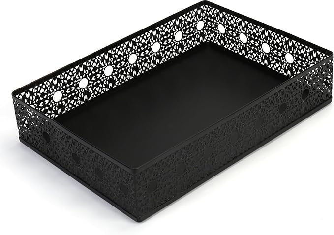 Desk Drawer Organizer, A4 Large Metal Mesh Desk Rrganizer Tray, Carved Hollow Floral Tray, Versatile Storage Box Set for Office Home Supplies,13x9x3 inches (Round Holes,1 PC)
