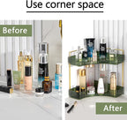2-Tier Corner Bathroom Counter Organizer – Storage Shelf for Makeup, Perfume & Skincare, Space-Saving Countertop Tray Fits Bathroom, Dresser, Kitchen (Green)