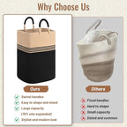 Laundry Basket Hamper,Blanket Storage,Dirty Clothes Hamper with Swivel Handles,Woven Cotton Rope Toy Baskets,Blanket Basket Living Room,Decorative Hampers for Nursery,Bedroom,Brown & Black,80L