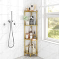 ELYKEN Corner Shower Caddy Standing, 4 Tier Rustproof Metal Shower Organizer with Soap Holder, Floor Shower Corner Shelf Rack Storage Stands with Adjustable Feet & 2 Hooks for Bathroom, Gold