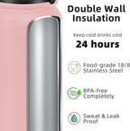 Fanhaw 20 oz Insulated Stainless Steel Water Bottle with Anti-Dust Chug Lid, Leakproof Vacuum Metal Bottle for Kids, Women & Men (Pink)