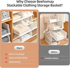 Pull-out Plastic Storage Basket,Stackable Closet Organizers Drawer Anti-Tipping, Reinforced Stable Shelf Container for Bathroom Laundry Room Storage, Space-Saving Clothes Storage (White, 4L)