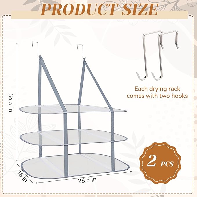 2 Pcs Sweater Drying Rack Over The Door Foldable, 3 Tier Mesh Clothes Dry Hanger Large Laundry Drying Rack for Apartments, Dorm Rooms