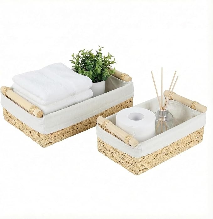 Small & Large Storage Baskets for Organizing Shelves,Round Paper Rope Basket Woven Baskets for Night Table Decorative Shelf Closet Pantry Basket Car Desk Workspace Organizers and Storage Accessories