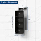 14x36 Recessed Medicine Cabinet, Medicine Cabinet No Mirror, 304 Stainless Steel Medicine Wall Niche with 4-Tiers Shelves, Matte Black