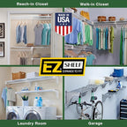 EZ Shelf - Expandable Closet Shelf with Hanging Rod - 41.5" to 74" Closet Shelves Expand - 200 lb Capacity, White - Quick Install Wire Closet Shelving Alternative - Between 1 Side Wall and Back Wall