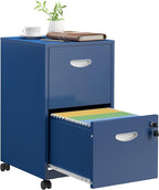 2 Drawer File Cabinet with Lock,Blue Rolling File Cabinet for Home Office,Printer Stand, Metal Small Mobile Filing Cabinets on Wheels for Hanging Letter