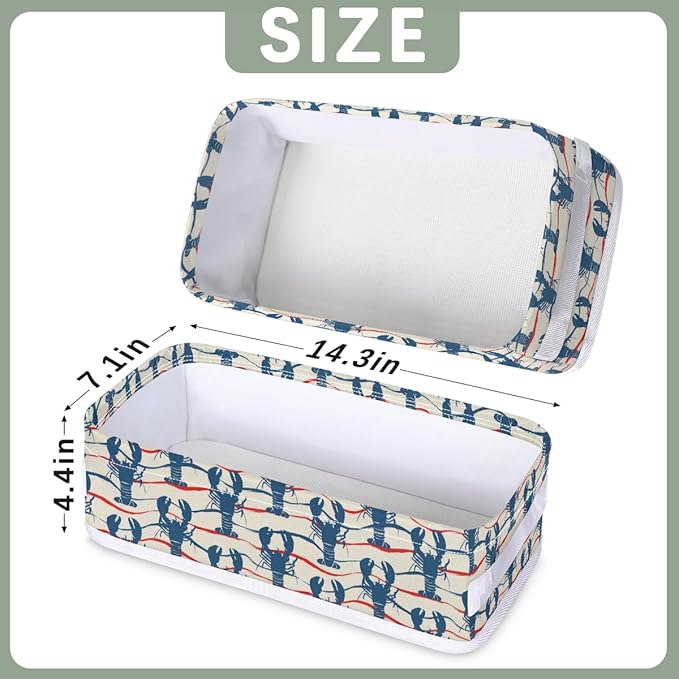 Lobster Pattern Bathroom Basket Foldable Toilet Tank Topper Paper Basket Waterproof Fabric Storage Organizer Bins Decorative Open Storage for Home Closet Containers Cabinet Set of 2