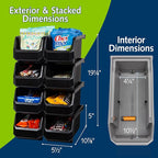 Plastic Containers for Organizing and Storage Bins for Closet, Kitchen, Office, Garage or Pantry Organization, Stackable Bins, Medium (11" x 5" x 5.5"), 8-Pack, Black