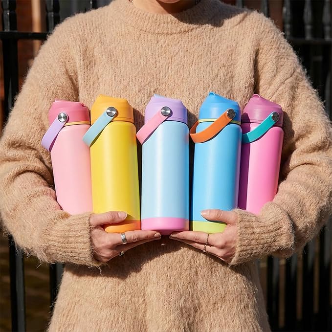 24oz Insulated Stainless Steel Water Bottle, Wide Mouth Double Wall Vacuum, Silicone Straw, Sweat & Leak Proof, BPA Free Insulated Water Flask for Travel, Keep Cold 24h Hot 12h, Berries