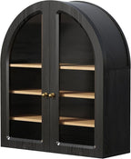 Arched Wall Cabinet, Large Bathroom Medicine Cabinet Wall Mounted Cupboard, Modern Floating Storage Cabinet with Acrylic Door Adjustable Shelf, Wood Organizer (Black-Oak)