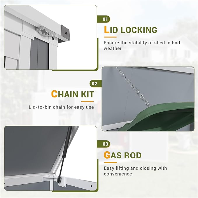 UDPATIO 4.5' x 2.5' Outdoor Storage Shed Horizontal Outdoor Trash Can Storage Box Plastic Shed Resin Cabinet,Gray,41 Cu.Ft