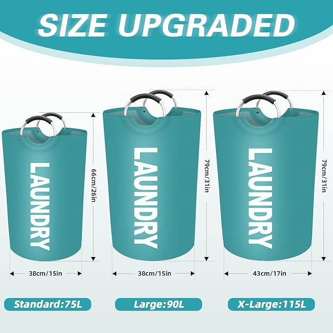 StorageRight 115L Large Laundry Basket, Laundry Hamper, Dirty Clothes Hamper for Laundry, Collapsible, Waterproof Laundry Baskets with Foam Protected Aluminum Handles for Laundry, Dorm, Family (Green)