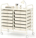 COSTWAY 12-Drawer Rolling Storage Cart, Utility Storage Organizer Cart for Tools, Scrapbook, Paper, Craft, Multipurpose Art Supply Organizer on Wheels for Home Office School, Teacher, Ivory White