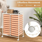 COSTWAY 20-Drawer Rolling Storage Cart, Utility Storage Organizer Cart for Tools, Scrapbook, Paper, Craft, Multipurpose Storage Trolley on Wheels for Home Office School, Peach