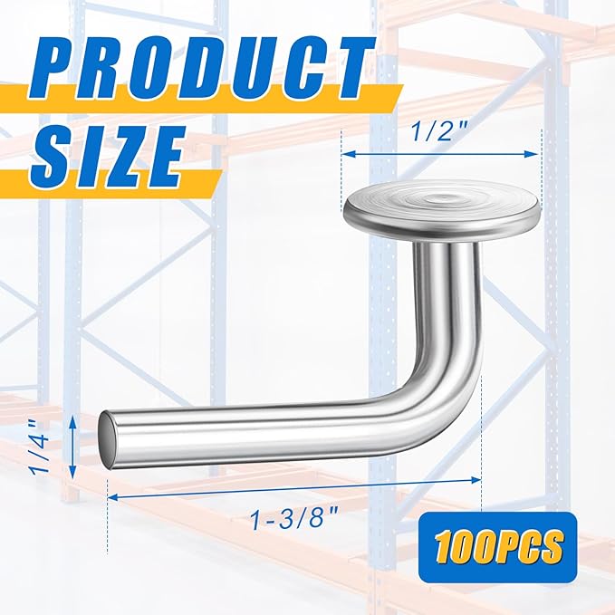 Zonon 100 Pcs M7 x 40mm Universal Pallet Rack Drop Pins, L Shaped Flat Head Safety Bolts, Heavy Duty Carbon Steel Shelf Pins for Warehouse, Storage and Shelving Systems