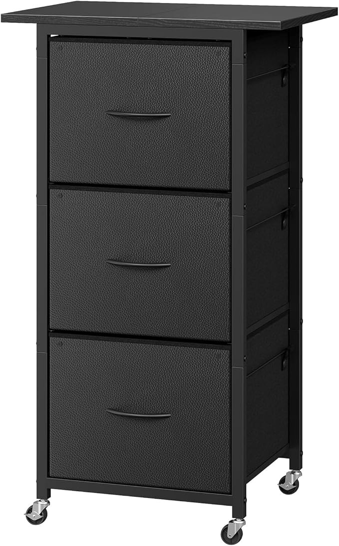 3 Drawer File Cabinet, Vertical Filing Cabinet with Wheels, Printer Stand with Non-Woven Fabric Drawer, Adjustable Hanging Rods, fits A4/Letter Size, for Home Office, Black FCBK5901
