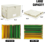 ENGPOW File Box with Lock,Fireproof Document Box with Zipper Lid,Collapsible File Storage Organizer Filing Cabinet with Handles,Portable Home Office Safe for Hanging Letter/Legal Folders,Beige,2 Pack