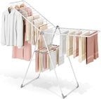 APEXCHASER Clothes Drying Rack, Foldable Drying Rack Clothing, Sturdy Metal Laundry Drying Rack, Height-Adjustable Gullwing, Easy to Fold, Space-Saving, for Indoor Outdoor, White