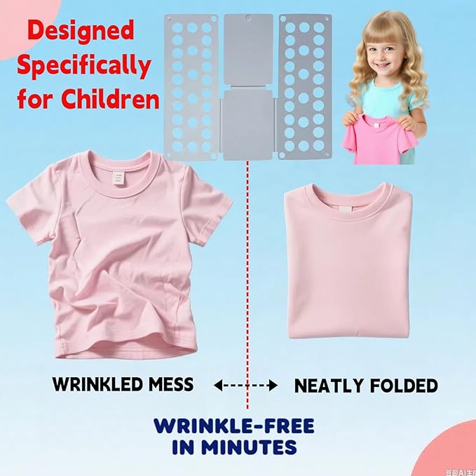 For Kids Ages 1–7 (Up to 48″/120cm) – Mini Kids Clothes Folding Board, Shirt Folder, Compact Laundry Organizer for Small Sizes, Portable Clothes Folder (Grey)