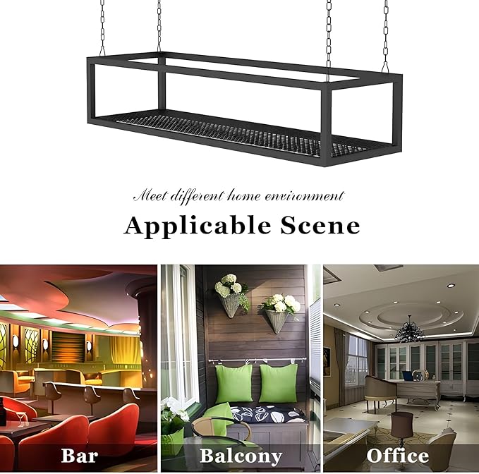 Metal Iron Hanging Plant Shelf with Chain for Kitchen Bar Decor Ceiling Mounted Storage Rack for Flowers and Wine (80x25x15cm)