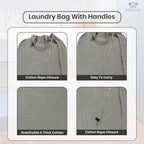 LFH Home Cotton Canvas Large Laundry Bag with Handle, Heavy Duty Drawstring Closure Washable Laundry Bags, School Travel, Home, Hotel, College Dorm, Organizer Sack, Toys Clothes 28x36 (Pack of 6)-Grey