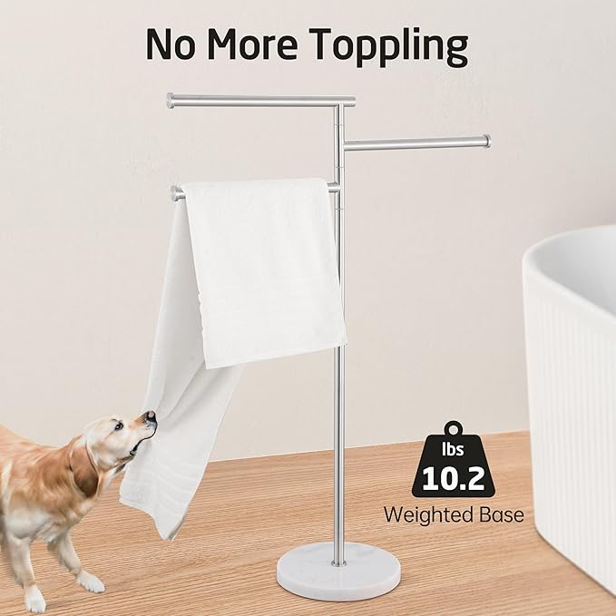 KES Free Standing Towel Racks for Bathroom with Weighted Marble Base, 40-Inch Floor Standing Towel Rack Stand, 3 Swivel Bars, Premium 18/8 Stainless Steel Brushed Finish, BTH219-2