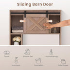 Giantex Over The Toilet Storage Cabinet - Freestanding Bathroom Organizer with Sliding Barn Door & Storage Shelves, Multifunctional Bathroom Toilet Rack for Bathroom, Restroom, Laundry (Rustic Brown)