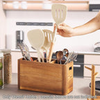 12" Wooden Kitchen Utensil Holder, Extra Large Acacia Wood Organizer for Cooking Tools, Utensils & Cutlery Storage – 3-Compartment Countertop Holder
