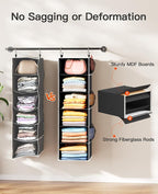 Pipishell Hanging Closet Organizer 6-Shelf, Hanging Shelves for Closet with 3 Removable Drawers & Side Pockets for Bedroom, Garment Rack and Wardrobe Organization, 12' x 12' x 43.3', Black