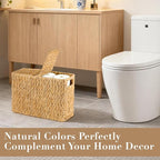 Toilet Paper Storage Basket with Lid, Water Hyacinth Toilet Paper Holder, Wicker Organizer Basket for 6 Mega Rolls, Decor Storage for Home, Bathroom, Living Room